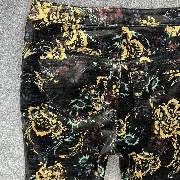 Free People Velvet Skinny Pant 12 Black Floral Print Retro Zip Pockets Mid Rise - Picture 8 of 14